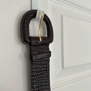 NaNin Vintage Chocolate Croco Embossed Leather Belt